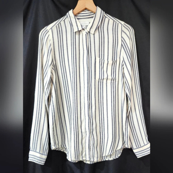 Lucky Brand Womens Button Front Size S Black Striped Classic Layering‎ - Picture 1 of 8